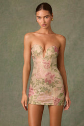 Embellished Sweetheart-Neck A-Line Mini Dress in Rose Hotfix